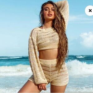 PrettyLittleThing Beige Crochet Knit Set